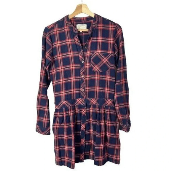 Current/Elliott Red & Blue Plaid Long Sleeve Flannel Mini Dress 0 - Picture 2 of 3